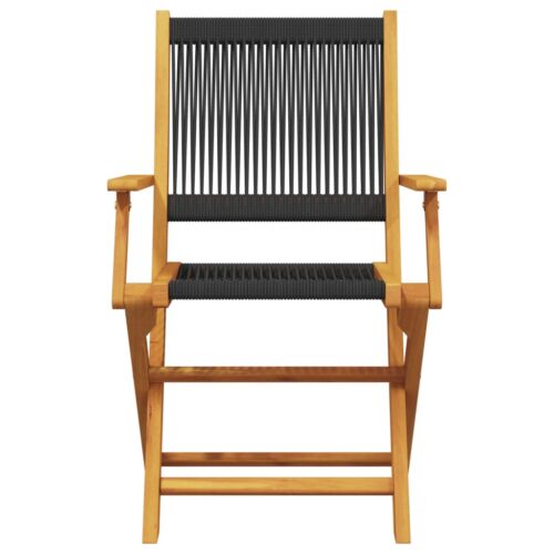 3-Piece Bistro Set Black Polypropylene Wood Timber Outdoor Patio Furniture - Image 3