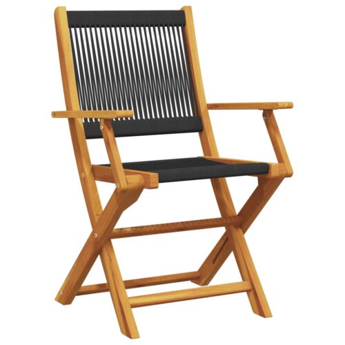 3-Piece Bistro Set Black Polypropylene Wood Timber Outdoor Patio Furniture - Image 6