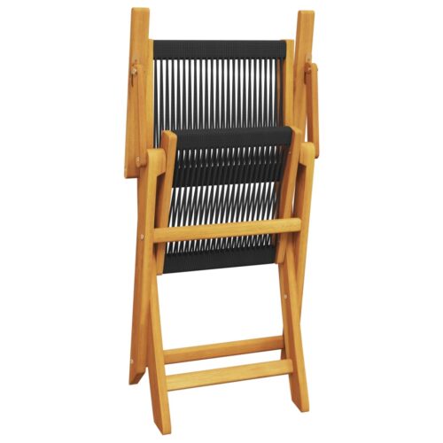 3-Piece Bistro Set Black Polypropylene Wood Timber Outdoor Patio Furniture - Image 8