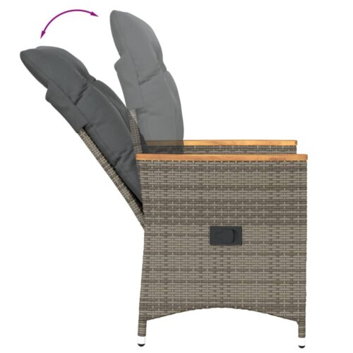 3-Piece Bistro Set with Cushions Grey Poly Rattan Wicker Outdoor Patio Furniture - Image 5