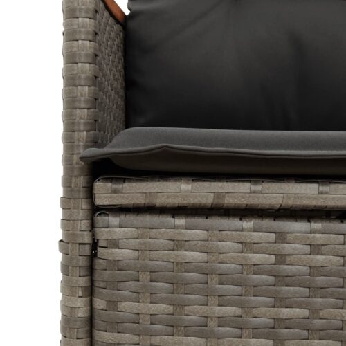 3-Piece Bistro Set with Cushions Grey Poly Rattan Wicker Outdoor Patio Furniture - Image 7