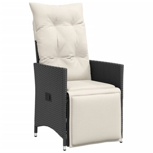 3-Piece Bistro Set with Cushions Black Poly Rattan Wicker Outdoor Patio Furniture - Image 4