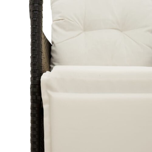 3-Piece Bistro Set with Cushions Black Poly Rattan Wicker Outdoor Patio Furniture - Image 7