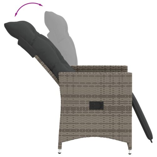 3-Piece Bistro Set with Cushions Grey Poly Rattan Wicker Outdoor Patio Furniture - Image 5