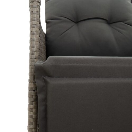 3-Piece Bistro Set with Cushions Grey Poly Rattan Wicker Outdoor Patio Furniture - Image 7