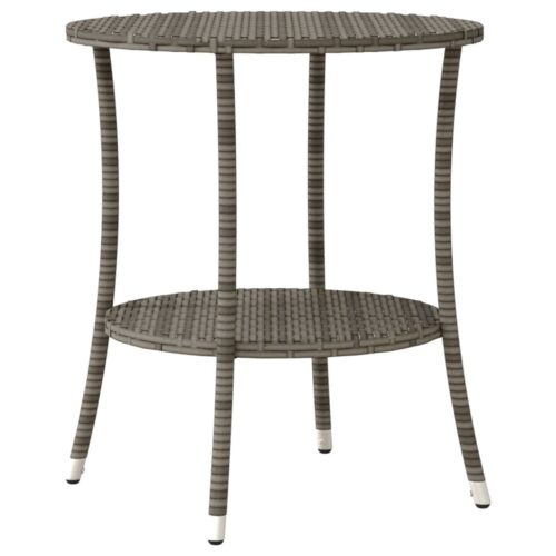 3-Piece Bistro Set with Cushions Grey Poly Rattan Wicker Outdoor Patio Furniture - Image 8