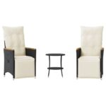 3-Piece Bistro Set with Cushions Black Poly Rattan Wicker Outdoor Patio Furniture