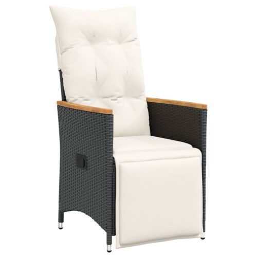 3-Piece Bistro Set with Cushions Black Poly Rattan Wicker Outdoor Patio Furniture - Image 4