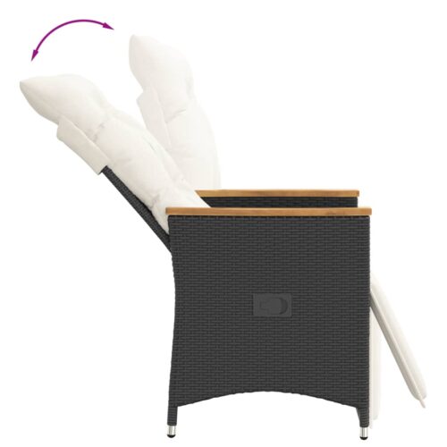 3-Piece Bistro Set with Cushions Black Poly Rattan Wicker Outdoor Patio Furniture - Image 5