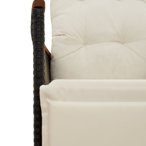 3-Piece Bistro Set with Cushions Black Poly Rattan Wicker Outdoor Patio Furniture - Image 7