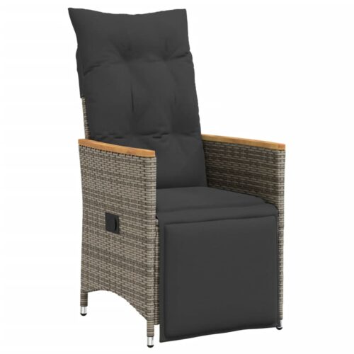 3-Piece Bistro Set with Cushions Grey Poly Rattan Wicker Outdoor Patio Furniture - Image 4