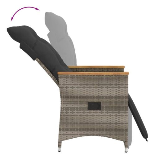 3-Piece Bistro Set with Cushions Grey Poly Rattan Wicker Outdoor Patio Furniture - Image 5