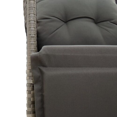 3-Piece Bistro Set with Cushions Grey Poly Rattan Wicker Outdoor Patio Furniture - Image 7
