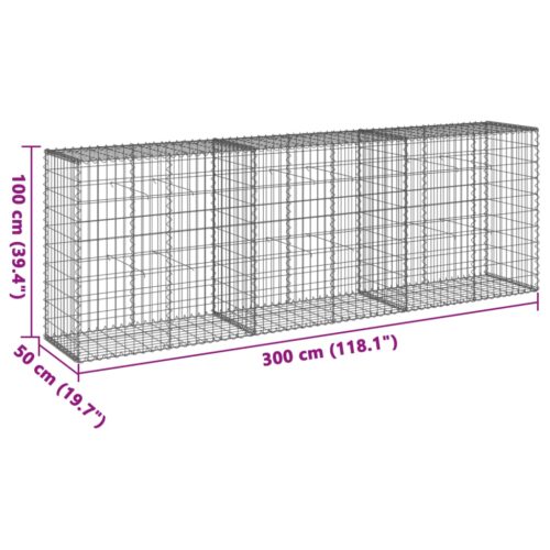 Gabion Basket with Cover 300x50x100cm Galvanised Iron - Image 7
