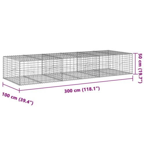 Gabion Basket with Cover 300x100x50cm Galvanised Iron - Image 7