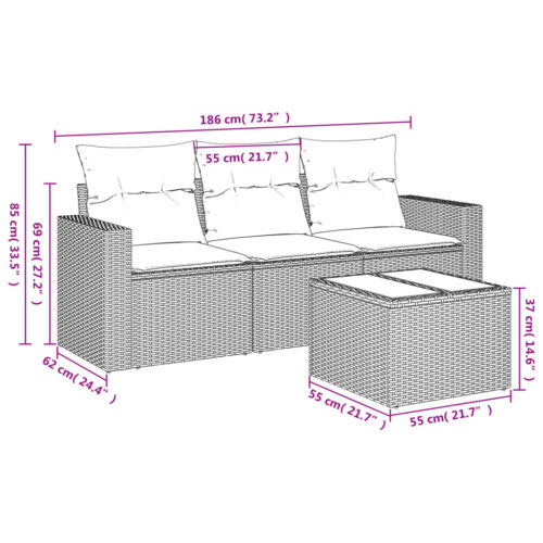 4-Piece Garden Sofa Set with Cushions Black Poly Rattan Wicker Outdoor Patio Furniture - Image 3