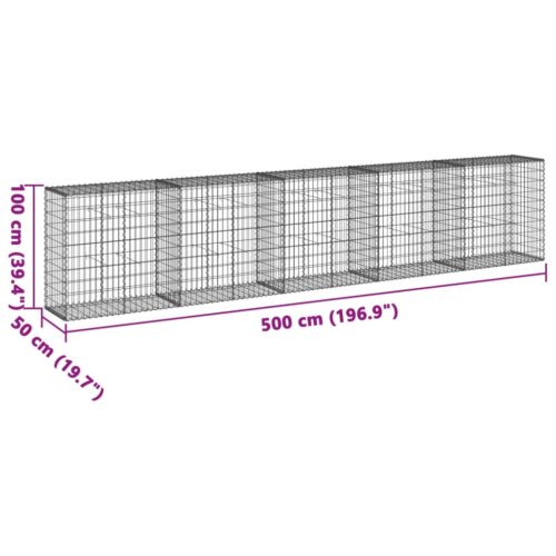 Gabion Basket with Cover 500x50x100cm Galvanised Iron - Image 7