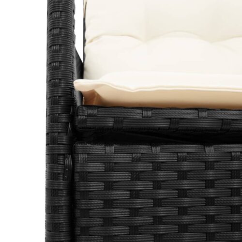 3-Piece Bistro Set with Cushions Black Poly Rattan Wicker Outdoor Patio Furniture - Image 5