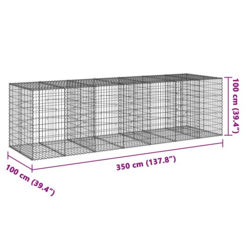 Gabion Basket with Cover 350x100x100cm Galvanised Iron - Image 7