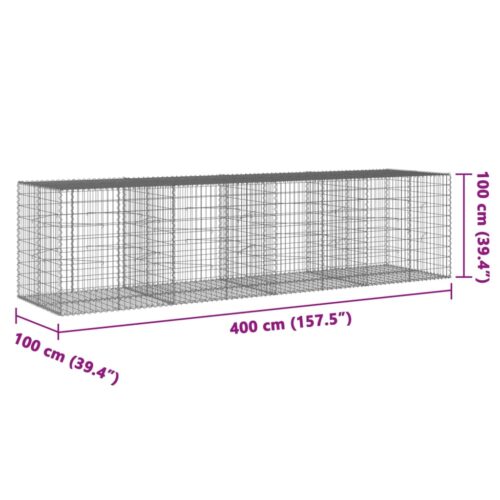 Gabion Basket with Cover 400x100x100cm Galvanised Iron - Image 7