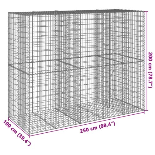 Gabion Basket with Cover 250x100x200cm Galvanised Iron - Image 7