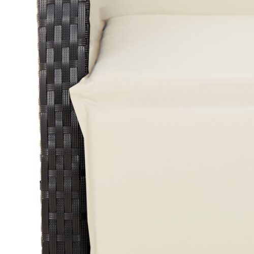 3-Piece Bistro Set with Cushions Black Poly Rattan Wicker Outdoor Patio Furniture - Image 5