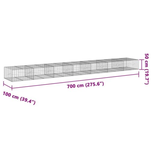 Gabion Basket with Cover 700x100x50cm Galvanised Iron - Image 7