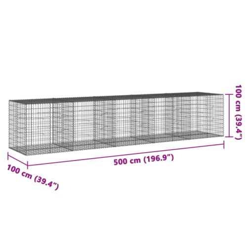 Gabion Basket with Cover 500x100x100cm Galvanised Iron - Image 7