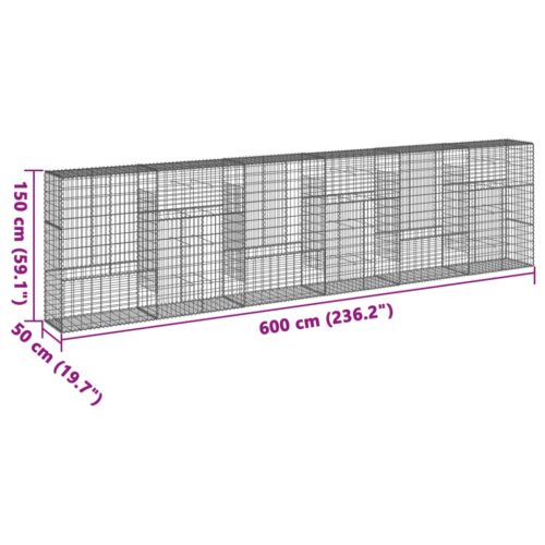Gabion Basket with Cover 600x50x150cm Galvanised Iron - Image 7