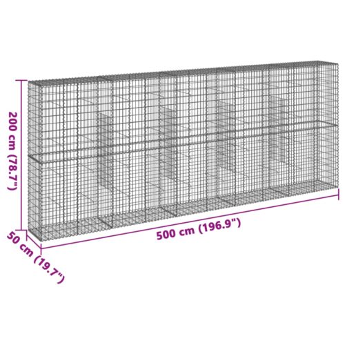 Gabion Basket with Cover 500x50x200cm Galvanised Iron - Image 7