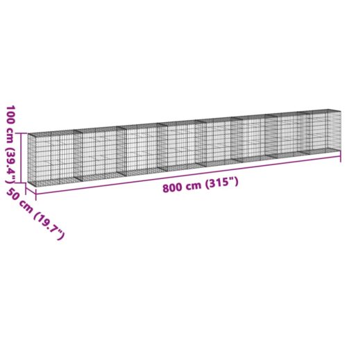 Gabion Basket with Cover 800x50x100cm Galvanised Iron - Image 7