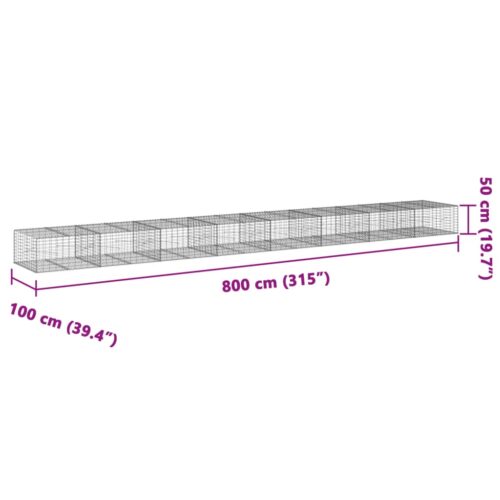 Gabion Basket with Cover 800x100x50cm Galvanised Iron - Image 7