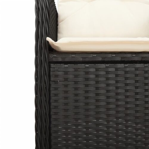 3-Piece Garden Bistro Set with Cushions Black Poly Rattan Wicker Outdoor Patio Furniture - Image 5