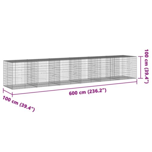 Gabion Basket with Cover 600x100x100cm Galvanised Iron - Image 7