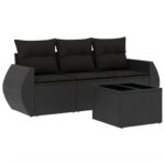 4-Piece Garden Sofa Set with Cushions Black Poly Rattan Wicker Outdoor Patio Furniture