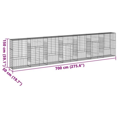 Gabion Basket with Cover 700x50x150cm Galvanised Iron - Image 7