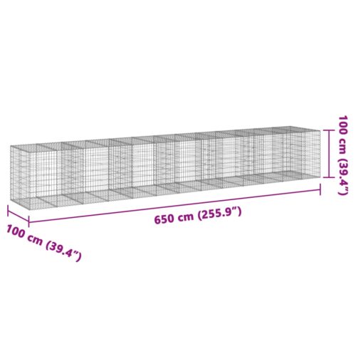 Gabion Basket with Cover 650x100x100cm Galvanised Iron - Image 7