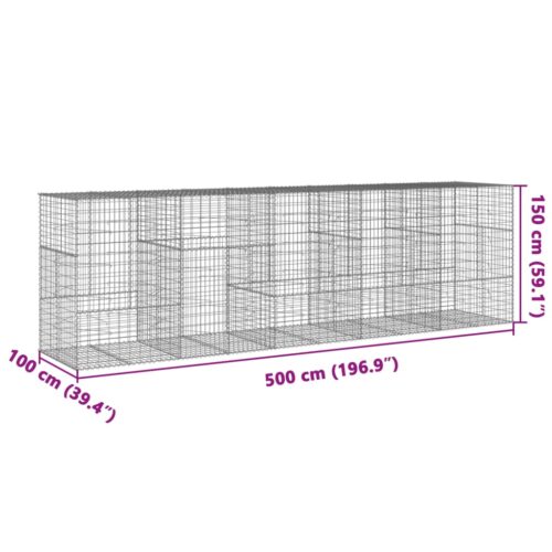 Gabion Basket with Cover 500x100x150cm Galvanised Iron - Image 7