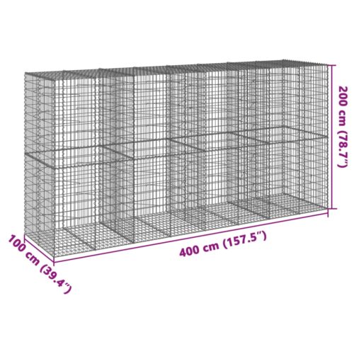 Gabion Basket with Cover 400x100x200cm Galvanised Iron - Image 7