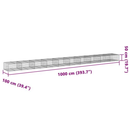 Gabion Basket with Cover 1000x100x50cm Galvanised Iron - Image 7