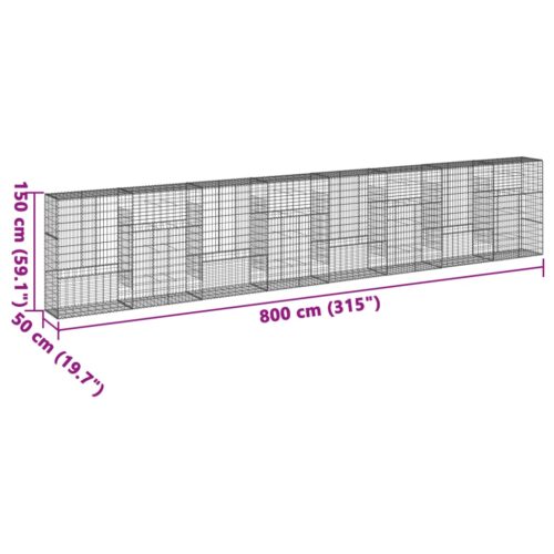 Gabion Basket with Cover 800x50x150cm Galvanised Iron - Image 7