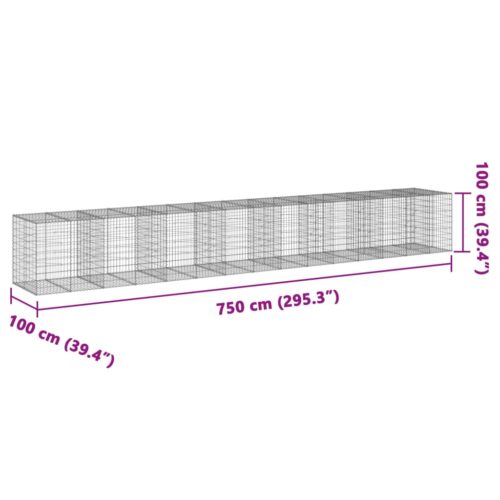 Gabion Basket with Cover 750x100x100cm Galvanised Iron - Image 7