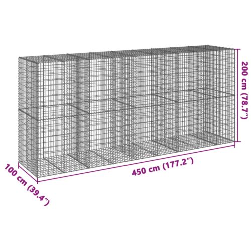 Gabion Basket with Cover 450x100x200cm Galvanised Iron - Image 7