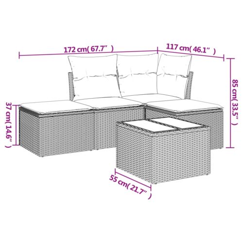 5-Piece Garden Sofa Set with Cushions Black Poly Rattan Wicker Outdoor Patio Furniture - Image 3