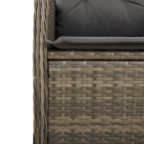 3-Piece Garden Bistro Set with Cushions Grey Poly Rattan Wicker Outdoor Patio Furniture - Image 5