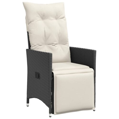3-Piece Bistro Set with Cushions Black Poly Rattan Wicker Outdoor Patio Furniture - Image 3