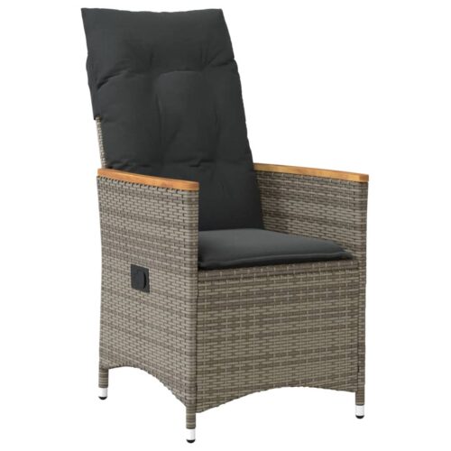 3-Piece Bistro Set with Cushions Grey Poly Rattan Wicker Outdoor Patio Furniture - Image 3