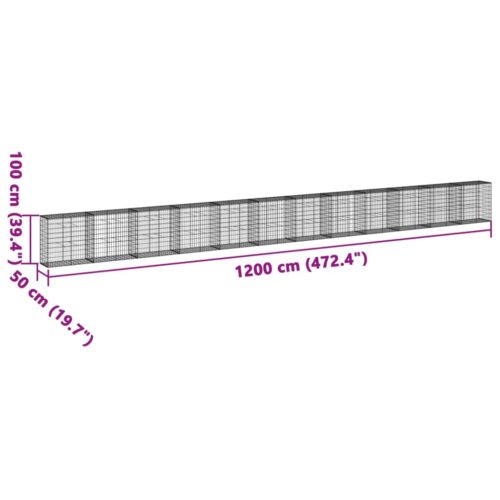 Gabion Basket with Cover 1200x50x100cm Galvanised Iron - Image 7