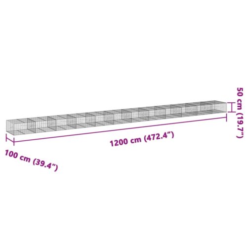 Gabion Basket with Cover 1200x100x50cm Galvanised Iron - Image 7