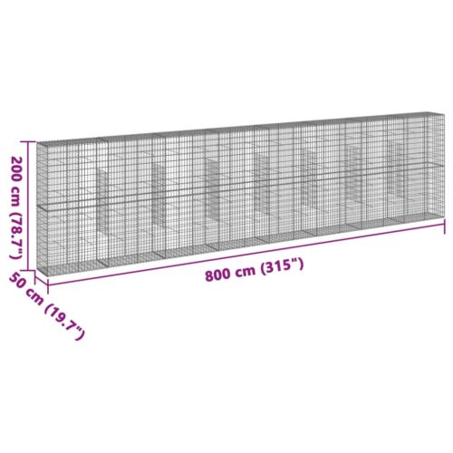 Gabion Basket with Cover 800x50x200cm Galvanised Iron - Image 7